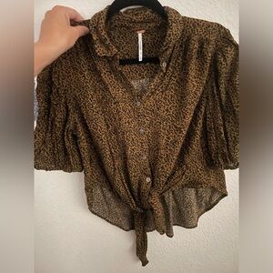 Free people cropped tie front blouse